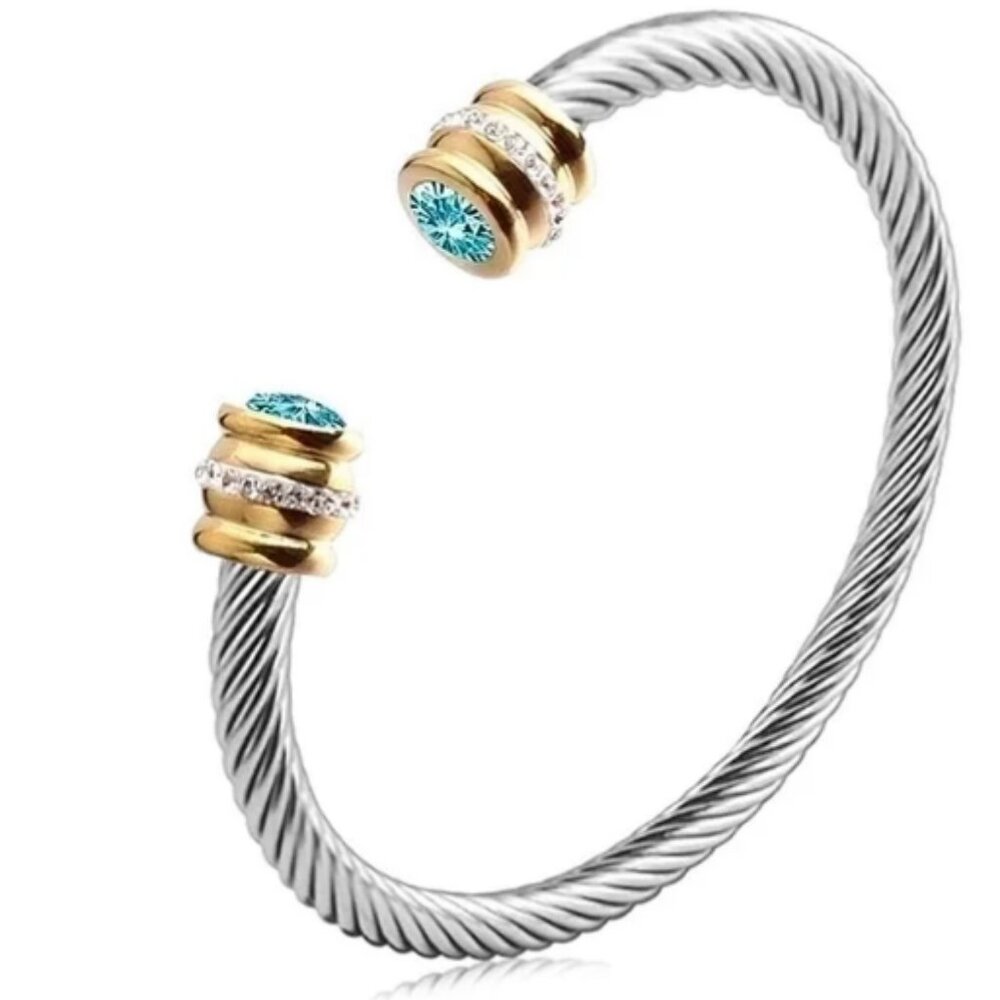 #302 Minimalist Solid Color Stainless Steel Inlay Zircon Cuff Bracelet - Dec.